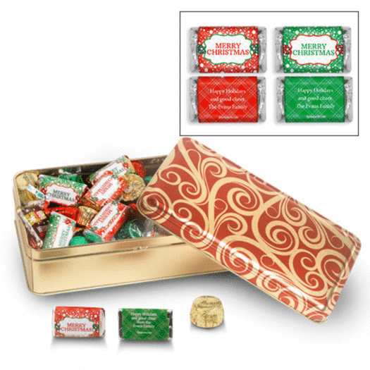 Personalized Golden Swirls Merry Christmas Hershey's Mix Tin - 1.25 lb