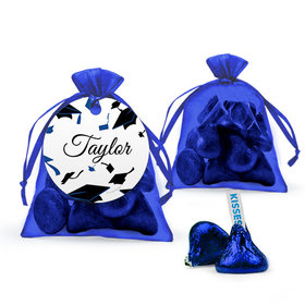 Personalized Blue Graduation Favor Assembled Organza Bag with Hershey's Kisses