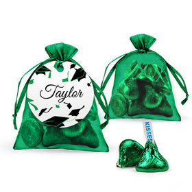 Personalized Green Graduation Favor Assembled Organza Bag with Hershey's Kisses