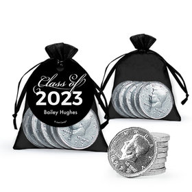 Personalized Black Graduation Favor Assembled Organza Bag, Gift tag with Milk Chocolate Coins