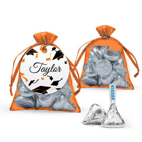 Personalized Orange Graduation Favor Assembled Organza Bag with Hershey's Kisses