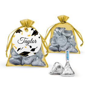 Personalized Yellow Graduation Favor Assembled Organza Bag with Hershey's Kisses