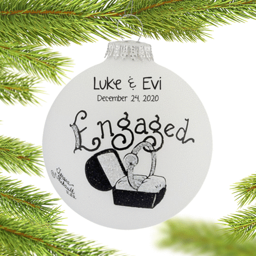 Personalized Engagement Diamond Ring in Black Box Christmas Ornament