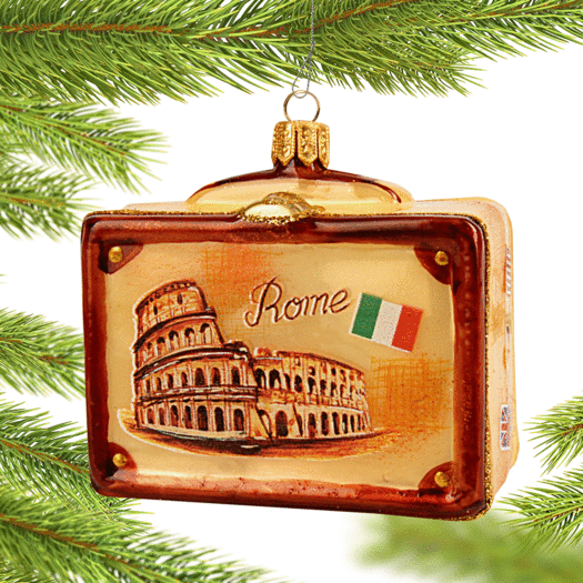 Personalized Vintage Rome Suitcase Christmas Ornament