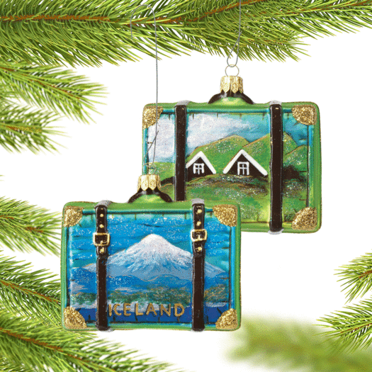 Personalized Iceland Travel Suitcase Christmas Ornament