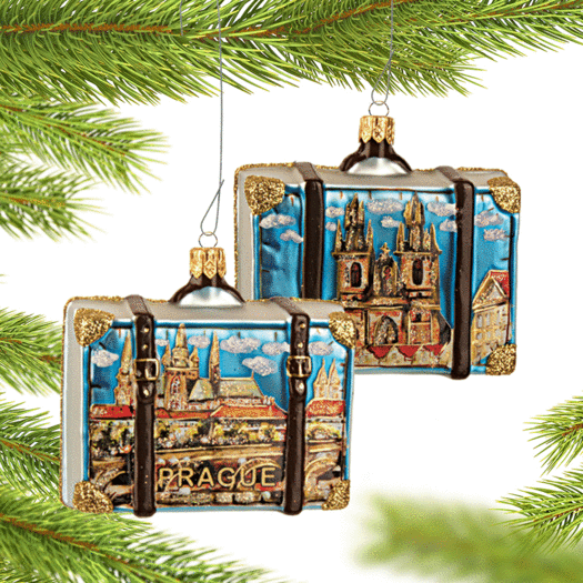 Personalized Prague Travel Suitcase Christmas Ornament