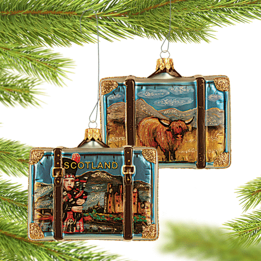 Personalized Scotland Travel Suitcase Christmas Ornament
