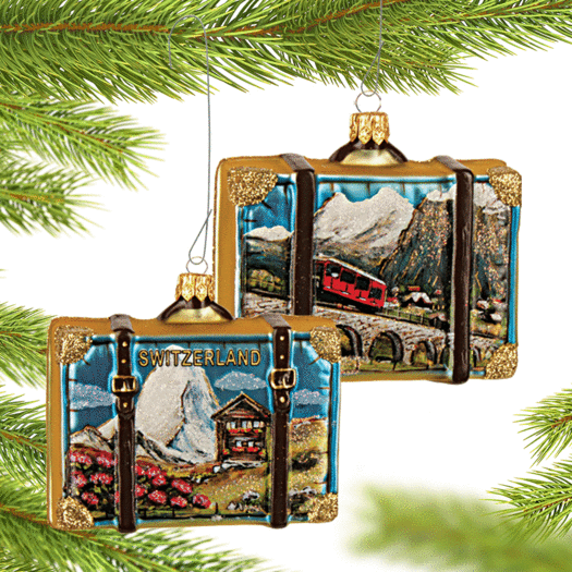 Personalized Switzerland Travel Suitcase Christmas Ornament
