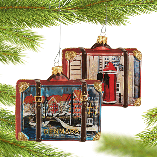 Personalized Denmark Travel Suitcase Christmas Ornament