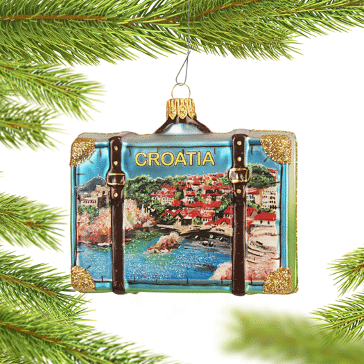 Personalized Croatia Travel Suitcase Christmas Ornament