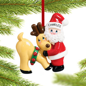 Personalized Santa and Reindeer Christmas Ornament