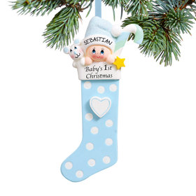 Personalized Baby's First Christmas Stocking Blue Christmas Ornament
