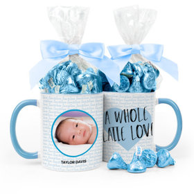 Personalized Baby Boy Announcement Latte Love 11oz Mug with Hershey's Kisses