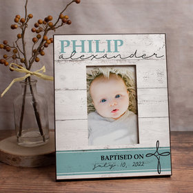 Personalized Picture Frame Baptism Rustic Cross