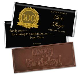 Milestones Personalized Embossed Chocolate Bar Candy 100th Birthday Favors