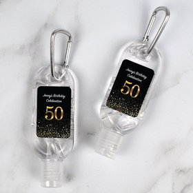 Personalized Hand Sanitizer with Carabiner 1 fl. oz bottle - 50th Milestone Elegant Birthday