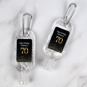 Personalized Hand Sanitizer with Carabiner 1 fl. oz bottle - 70th Milestone Elegant Birthday