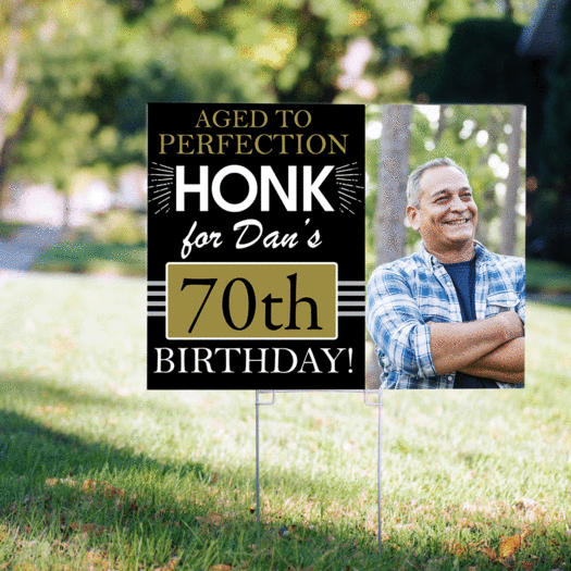 70th Birthday Yard Sign Personalized - Aged to Perfection with Photo
