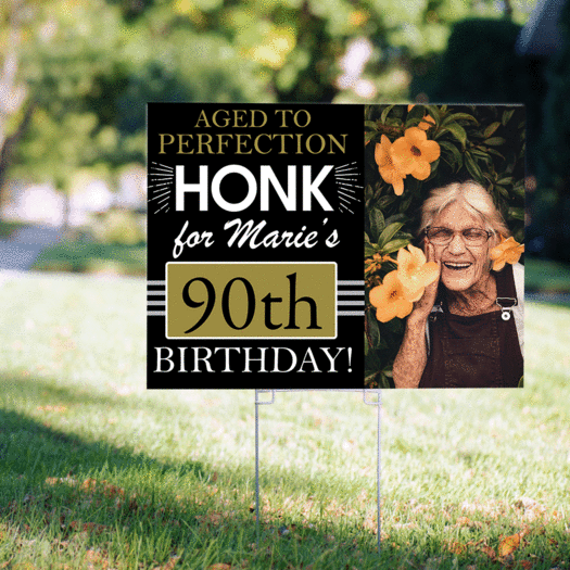 90th Birthday Yard Sign Personalized - Aged to Perfection with Photo