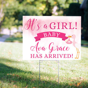 Personalized It's a Girl Yard Sign - Oh Girl! Stork
