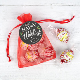Personalized Bonnie Marcus Christmas Snowy Santa Lindor Truffles by Lindt in Organza Bags with Gift Tag
