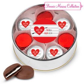 Personalized Valentine's Day Stripes Silver Extra Large Plastic Tin - 16 Chocolate Covered Oreo Cookies