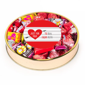 Personalized Valentine's Day Heart Stripes Large Plastic Tin Hershey's & Reese's Mix