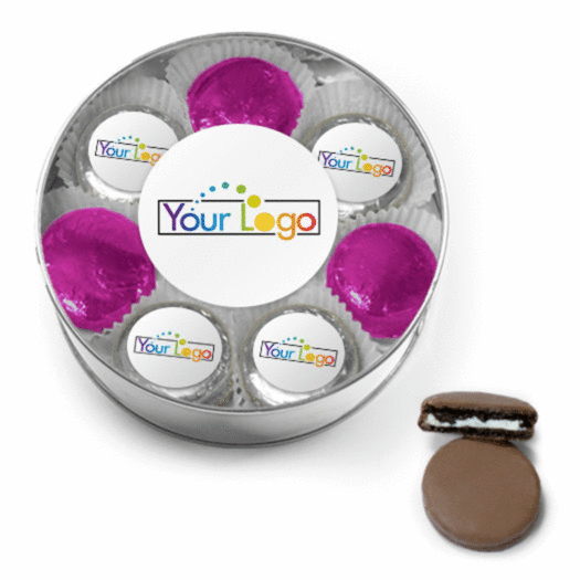 Personalized Add Your Logo Chocolate Covered Oreo Cookies XL Plastic Tin