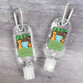Personalized Hand Sanitizer with Carabiner 1 oz Bottle - Baby Shower Jungle Buddies