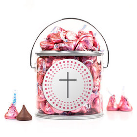 Confirmation Pink Dotted Circle Calvary Cross Silver Paint Can with Sticker