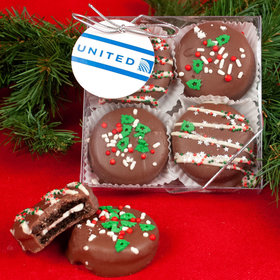 Personalized Gourmet Belgian Chocolate Covered Oreo Cookies Christmas Add Your Logo 4pc Gift Box
