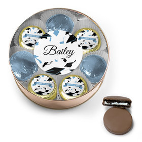 Personalized Graduation Script Chocolate Covered Oreo Cookies XL Gold Plastic Tin