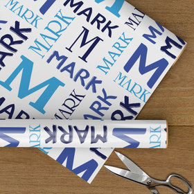 Personalized Blue Repeating Name Wrapping Paper