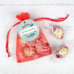 Personalized Christmas Decorative Wreath Lindor Truffles by Lindt in Organza Bags with Gift Tag