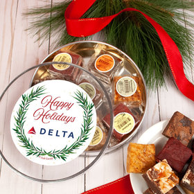 Personalized Happy Holidays Winter Greenery Add Your Logo Tin with Brownies