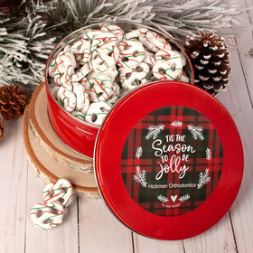 Personalized Christmas Plaid Holidays Tin with Holiday Yogurt Pretzels - 1 lb