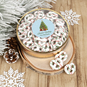 Personalized Happy Holidays Season's Greetings Large Plastic Tin Holiday Yogurt Pretzels - approx 40pcs
