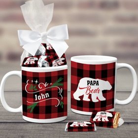 Personalized Plaid Papa Bear 11oz Coffee Mug with approx. 24 Wrapped Hershey's Miniatures