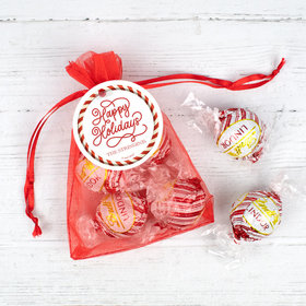 Personalized Christmas Happy Holiday Swirls Lindor Truffles by Lindt in Organza Bags with Gift Tag