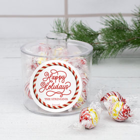 Personalized Christmas Happy Holiday Swirls Lindor Truffles Short Canister Gift - Peppermint Truffles