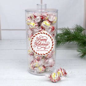 Personalized Christmas Happy Holiday Swirls Lindor Truffles Canister Gift - Peppermint Truffles