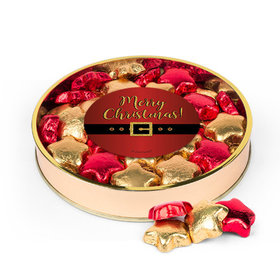 Gold & Red Milk Chocolate Foiled Stars Christmas Santa Buckle Large Plastic Tin