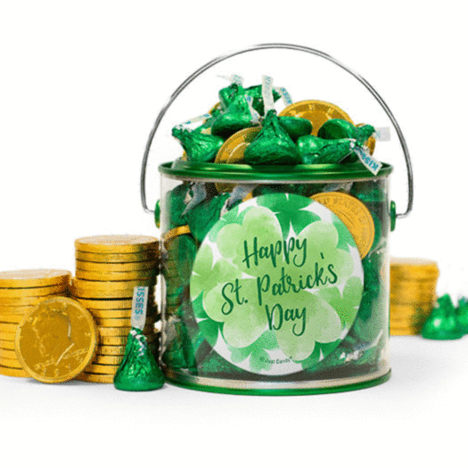 St. Patrick's Day Watercolor Hershey's Kisses & Gold Coins Filled Green Paint Can