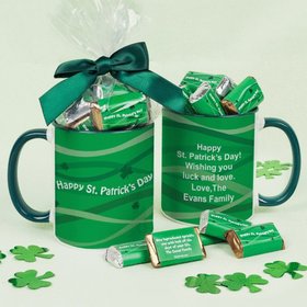 Personalized St. Patrick's Day Clover Ribbons 11oz Mug with approx. 24 Hershey's Miniatures