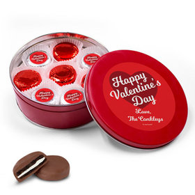 Personalized Valentine's Day Script Heart Red Tin with 16 Chocolate Covered Oreo Cookies