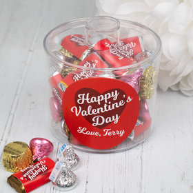 Personalized Valentine's Day Script Heart Container with Hershey's Mix