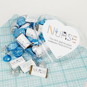 Personalized Nurse Appreciation First Aid Clear Heart Box (3/4 lb) - Hershey Miniatures, Kisses and JC Peanut Butter Cups