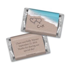Wedding Favor Personalized Hershey's Miniatures Names and Hearts in Sand Sea Shore