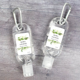 Personalized Hand Sanitizer with Carabiner 1 fl. oz bottle - Wedding Botanical Greenery