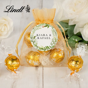 Personalized Wedding Lindt Truffle Organza Bag- Greenery